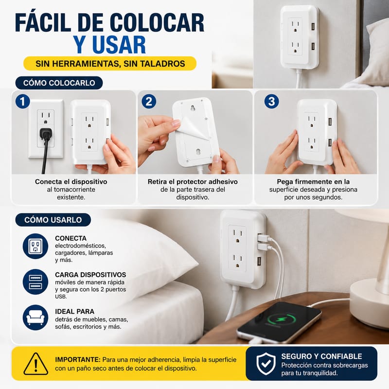 Extensor de Tomacorriente con 2 Puertos USB - Image 3