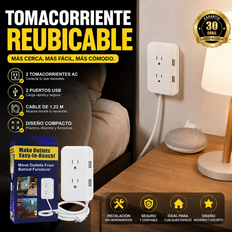 Extensor de Tomacorriente con 2 Puertos USB - Image 1